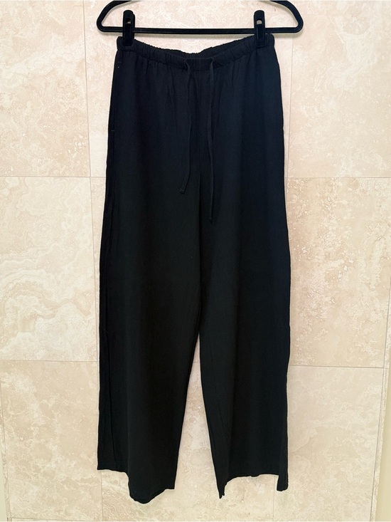 Pants - Black Linen Blend Wide Leg Lounge Pants Minimalist Relaxed Fit NWOT